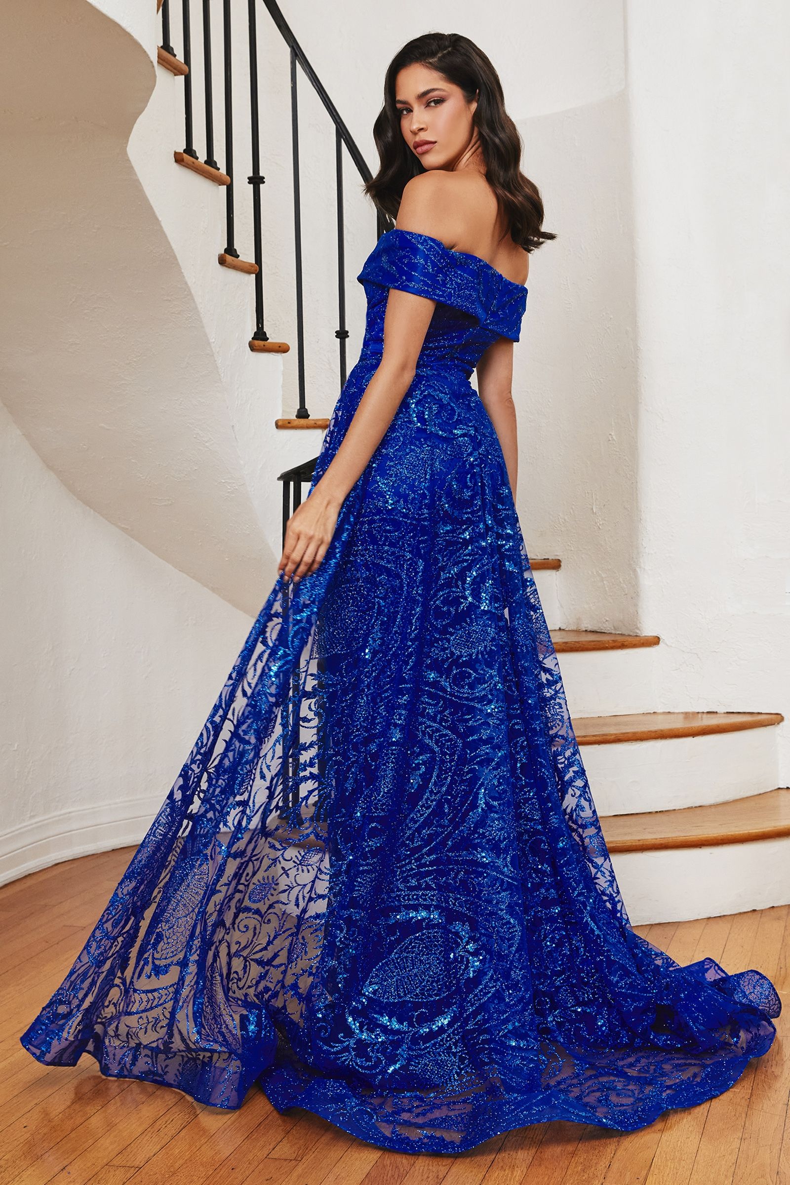 LaDivine J836 Long Off Shoulder Evening Gown