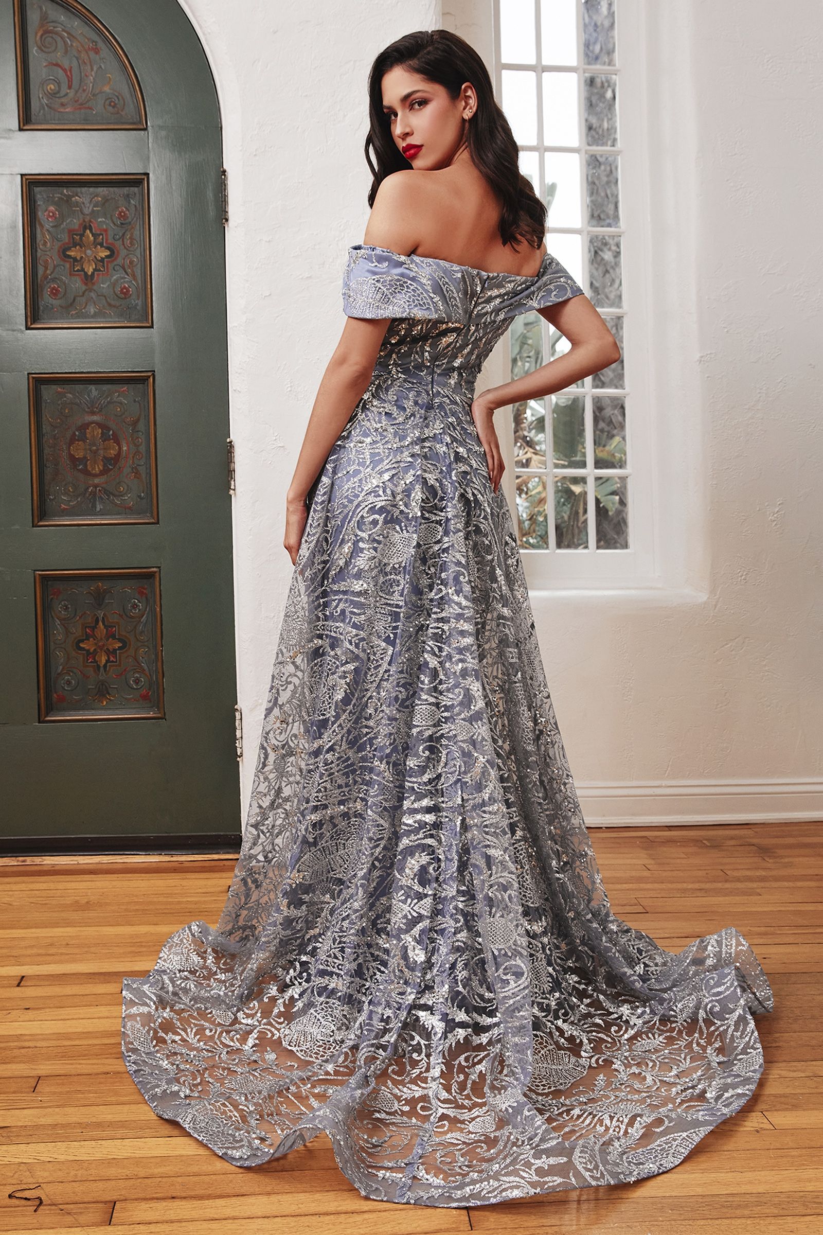 LaDivine J836 Long Off Shoulder Evening Gown