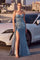 Prom Dresses Fitted Long Formal 3D Floral Applique Prom Gown Dusty Blue