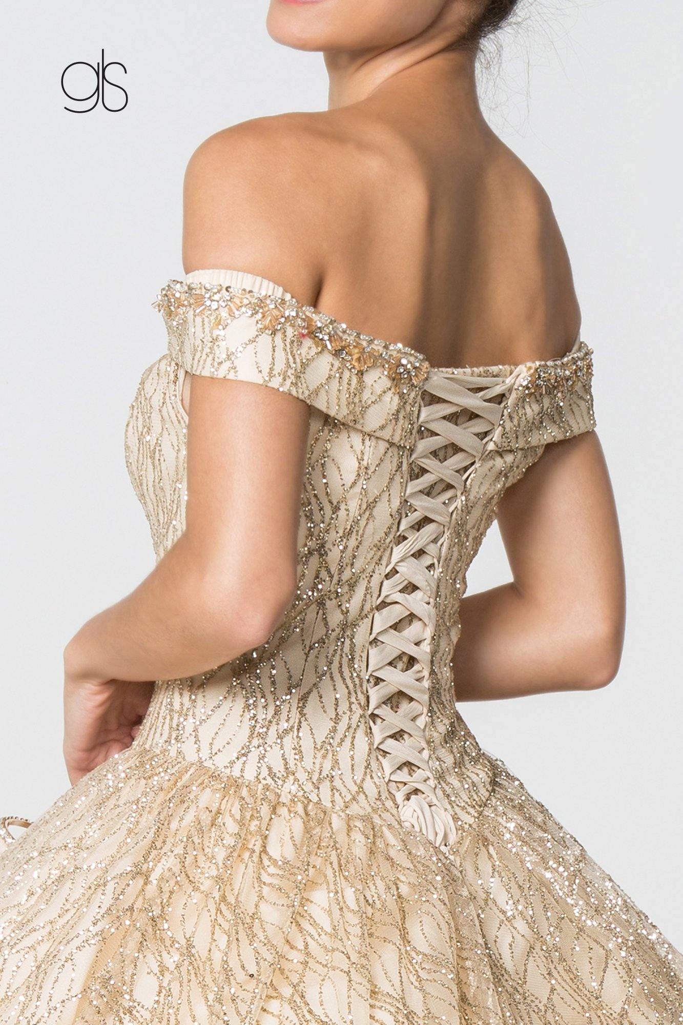 Jewel Accented Glitter Mesh Quinceanera Dress - The Dress Outlet Elizabeth K
