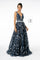 Jewel Accented Waist Glitter Mesh Long Prom Dress - The Dress Outlet Elizabeth K
