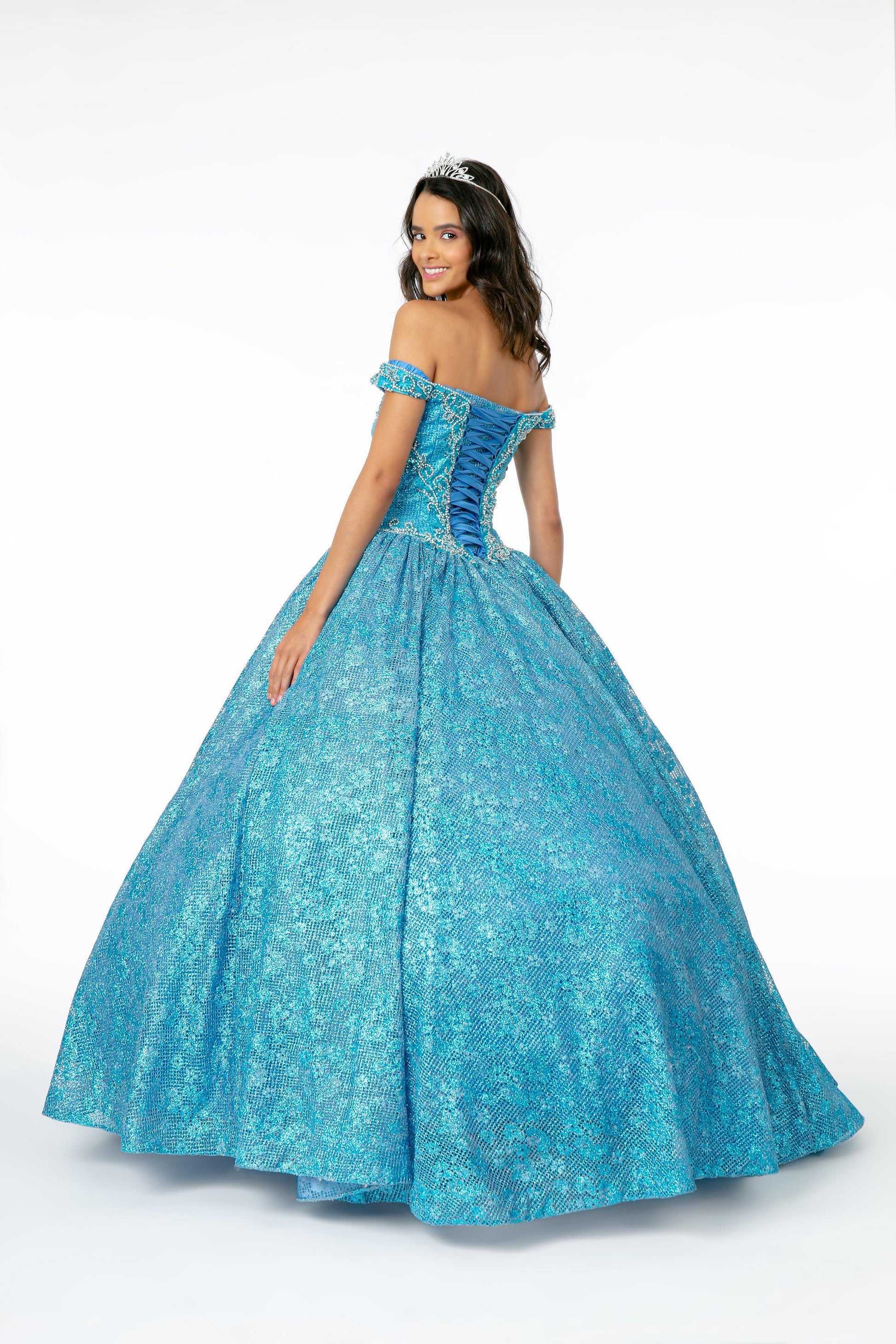 Jewel Embellished Glitter Netting Quinceanera Dress - The Dress Outlet Elizabeth K