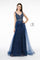 Jeweled Bodice Glitter Mesh A-Line Long Prom Dress - The Dress Outlet Elizabeth K