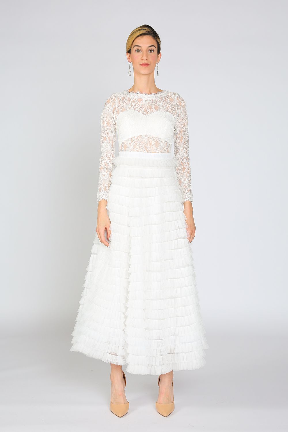 Formal Dresses Long Sleeve Lace Maxi Dress White