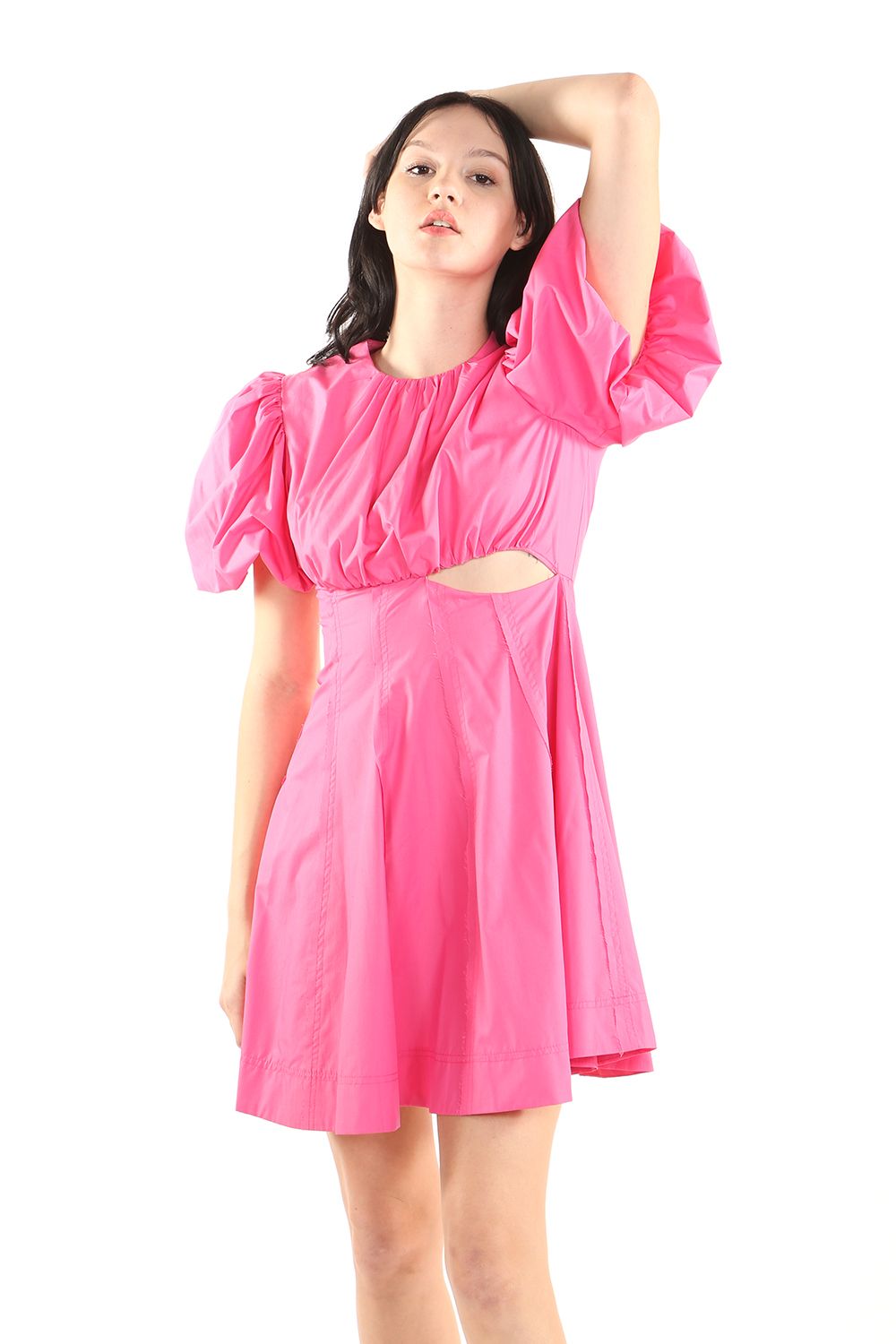 Cocktail Dresses Short Puff Shoulder Cutout Mini Dress Fuchsia