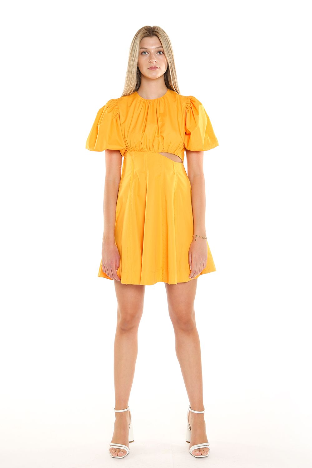 Cocktail Dresses Short Puff Shoulder Cutout Mini Dress Tangerine