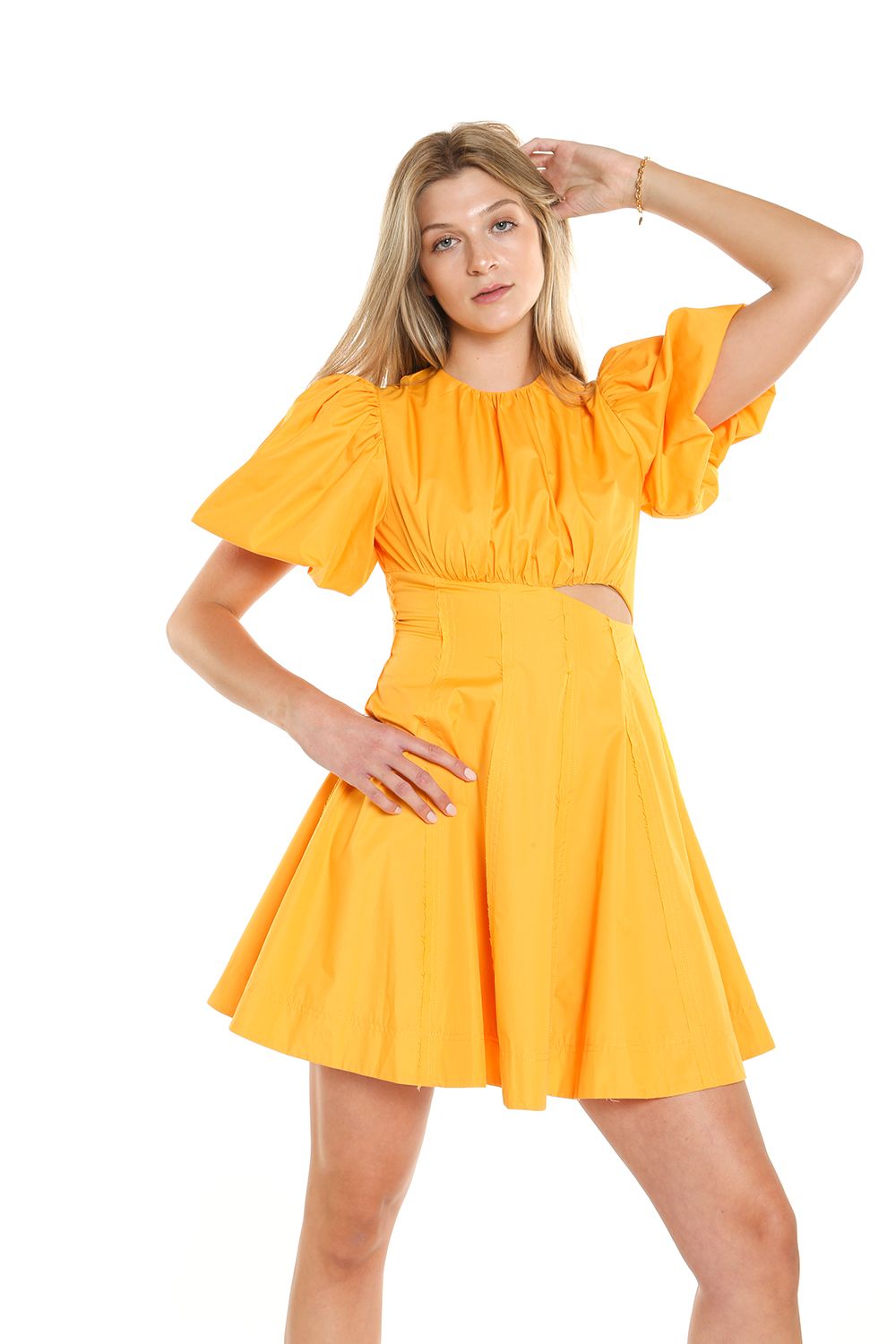 Cocktail Dresses Short Puff Shoulder Cutout Mini Dress Tangerine