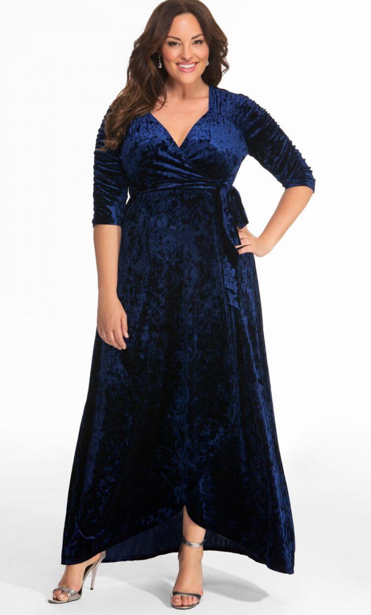 Kiyona Long Formal Plus Size Velvet Wrap Dress - The Dress Outlet Kiyonna