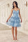 Cocktail Dresses Short Glitter Cocktail Printed A Line Dress Blue