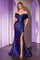 Prom Dresses Pleated Long Formal Glitter Prom Dress Navy