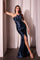 Prom Dresses Pleated Long Formal Slit Prom GownNavy