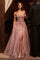 Prom Dresses A Line Long Formal Slit Corset Prom Gown Mauve