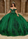 Quinceniera Dresses Long Ball Gown Glitter 3D Floral Quinceanera Dress Emerald