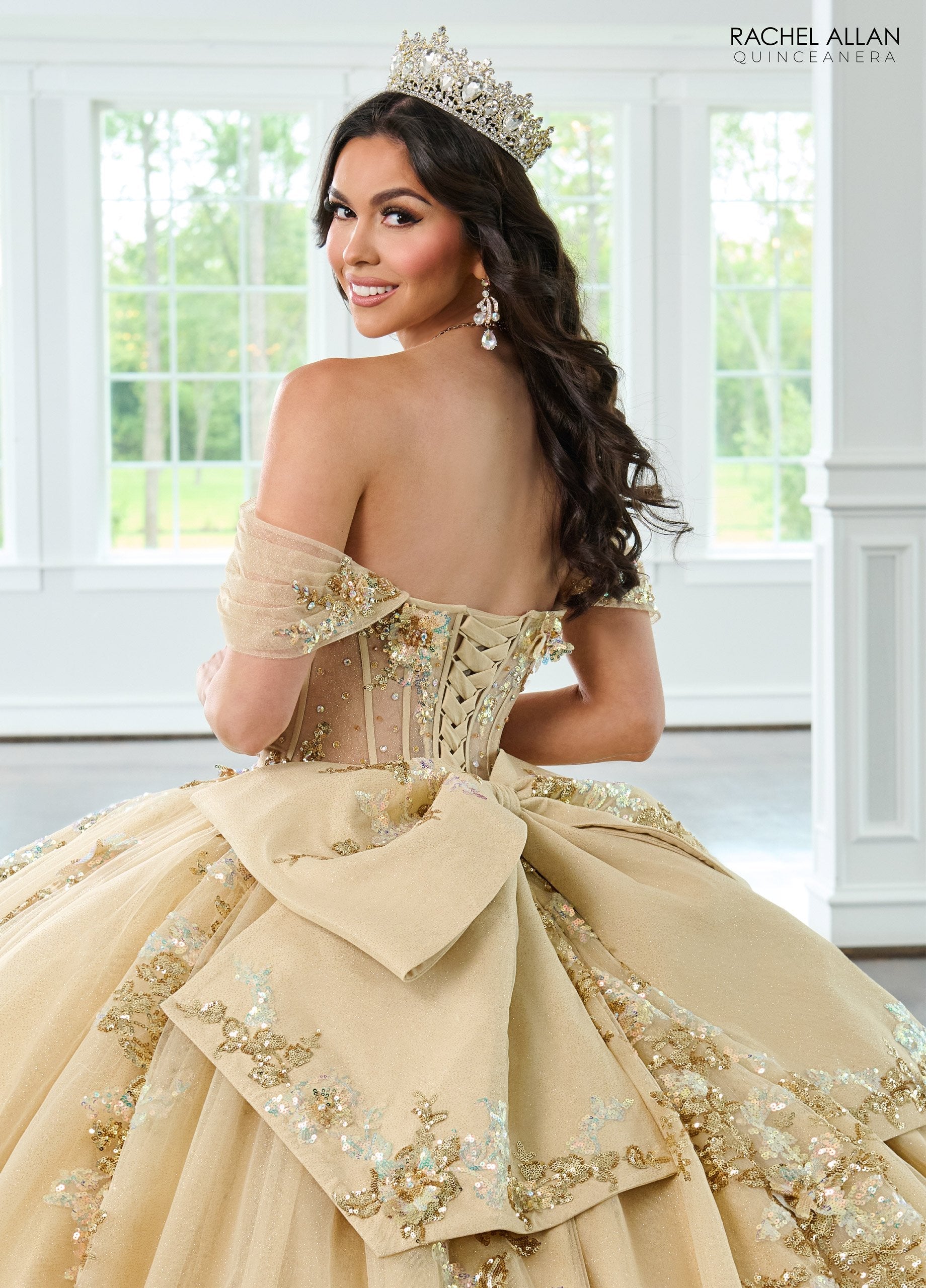 Quinceniera Dresses Long Ball Gown Sequin Quinceanera Dress Gold