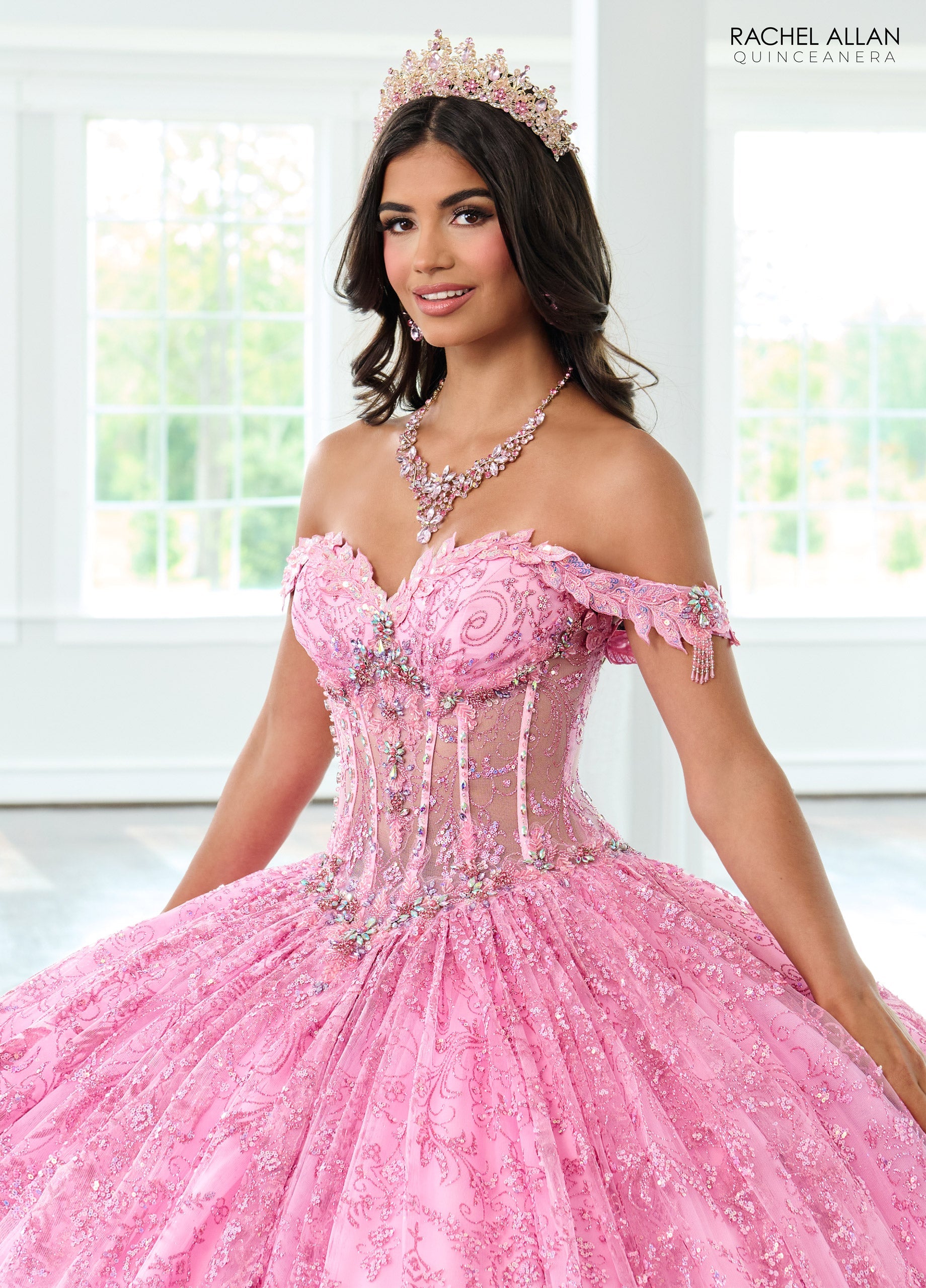 Quinceniera Dresses Long Beaded Ball Gown Glitter Quinceanera Dress Pink Lilac
