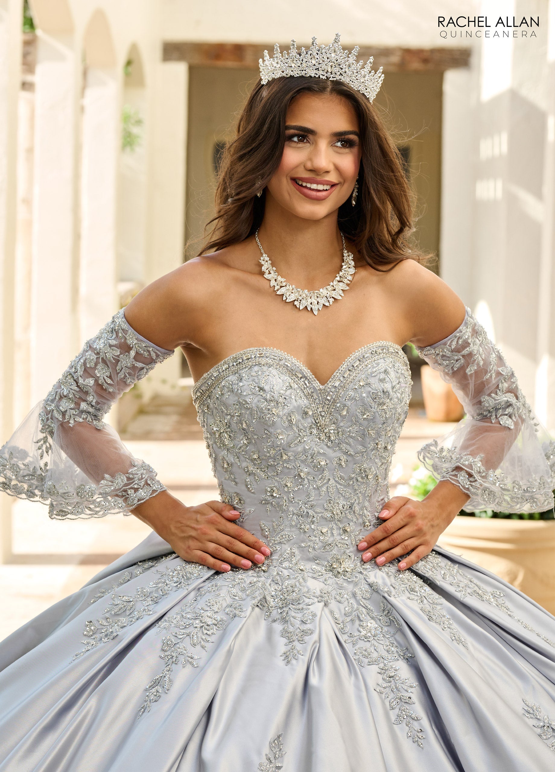 Quinceniera Dresses Beaded Ball Gown Long Quinceanera Dress Silver