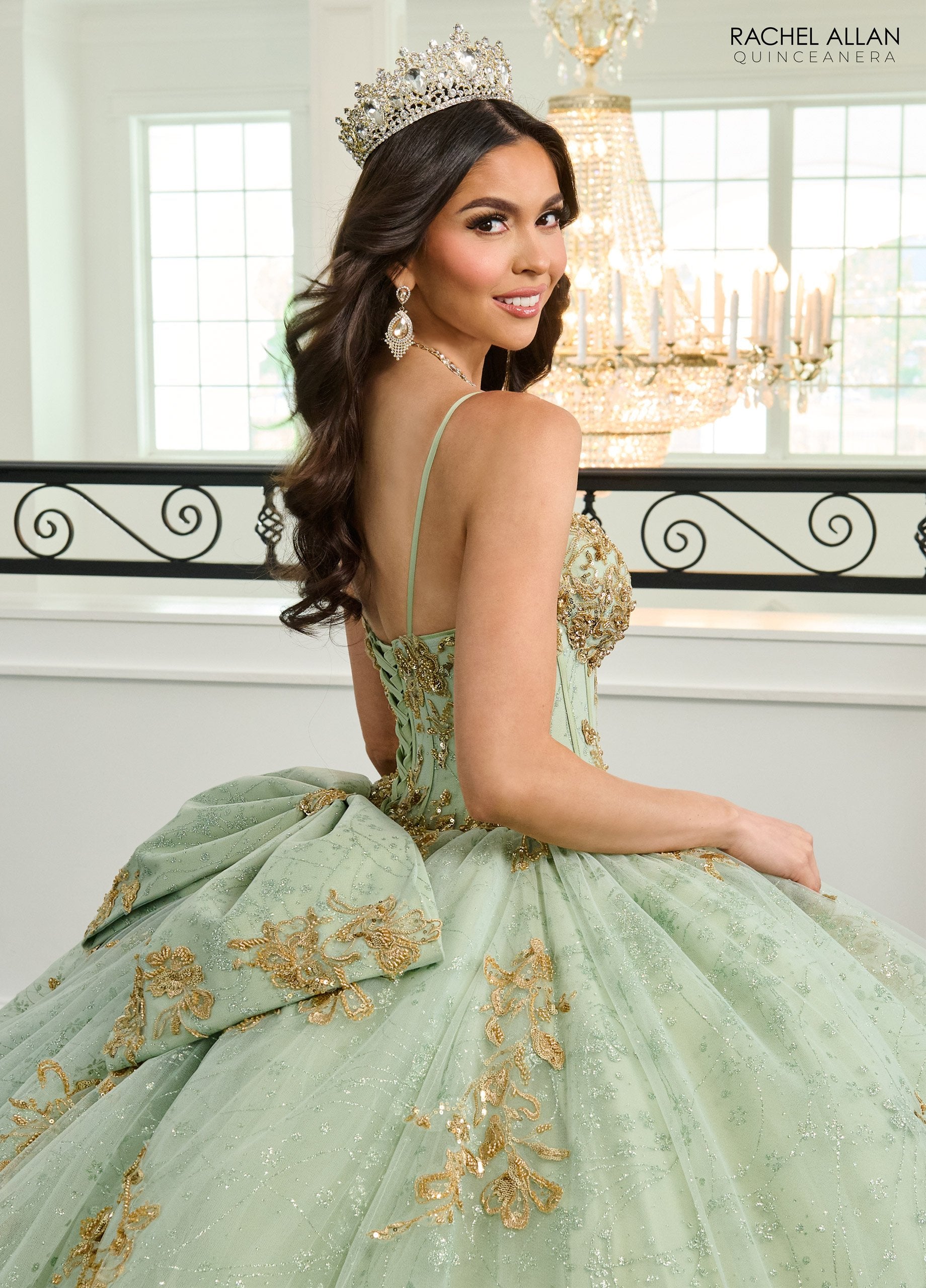 Quinceniera Dresses Ball Gown Long Glitter Quinceanera Dress Sage Gold