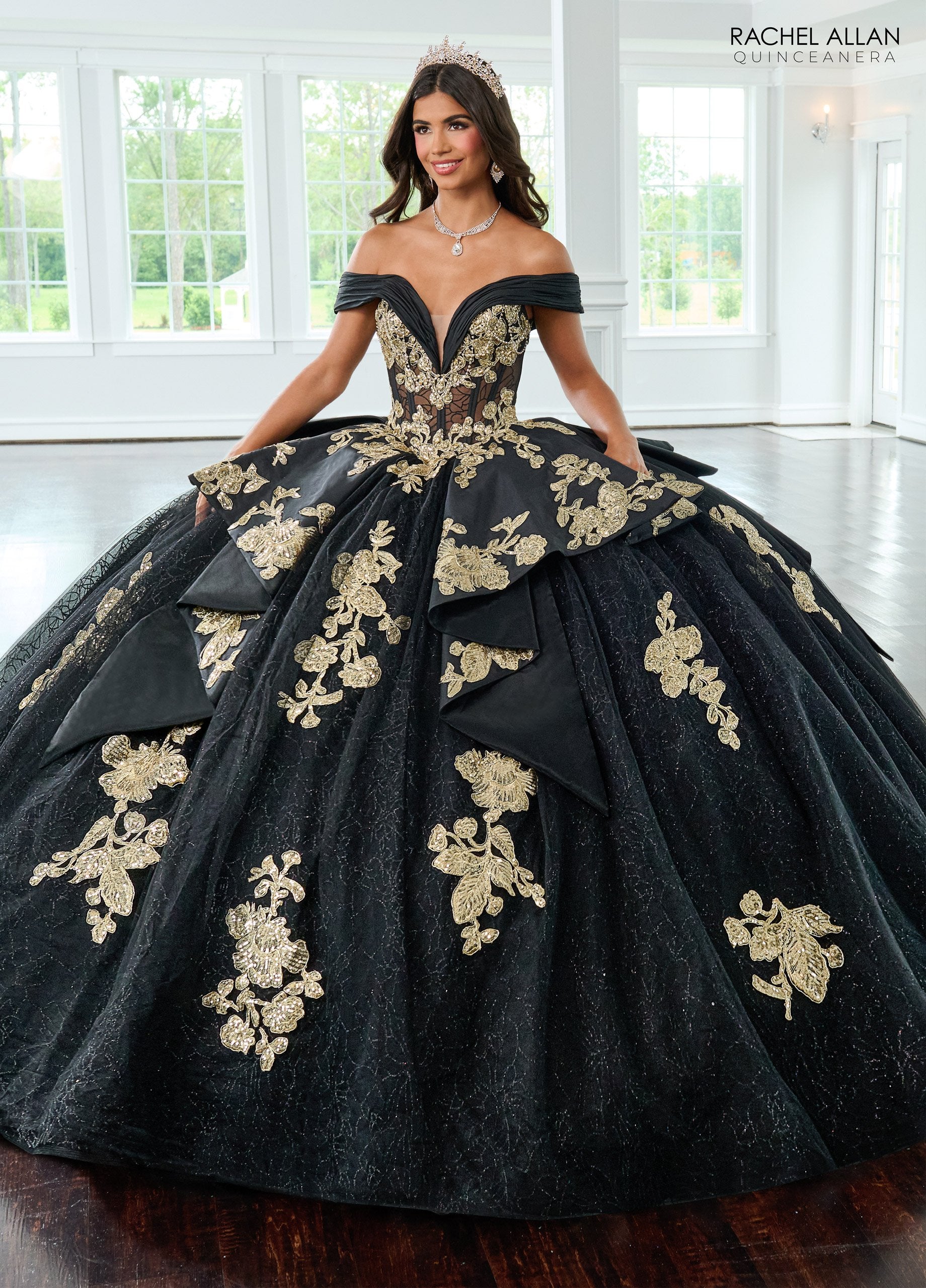 Quinceniera Dresses Long Quinceanera Dress Beaded Glitter Ball Gown  Black Gold