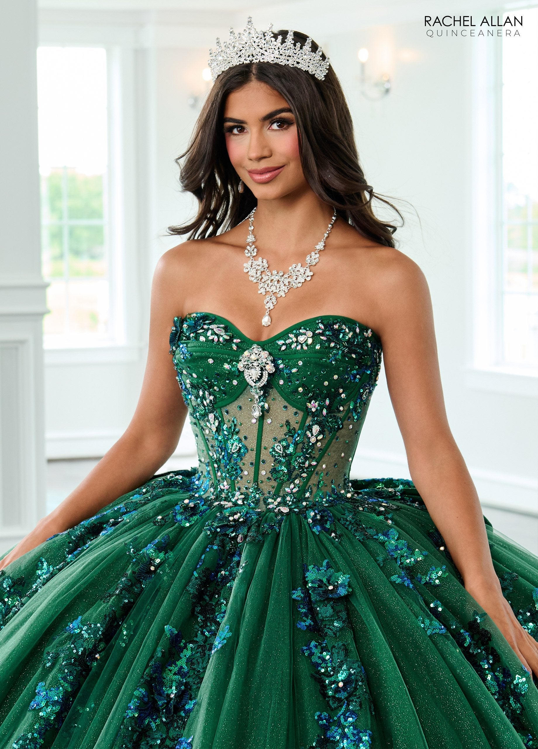 Quinceniera Dresses Long Ball Gown Sequin Quinceanera Dress Emerald