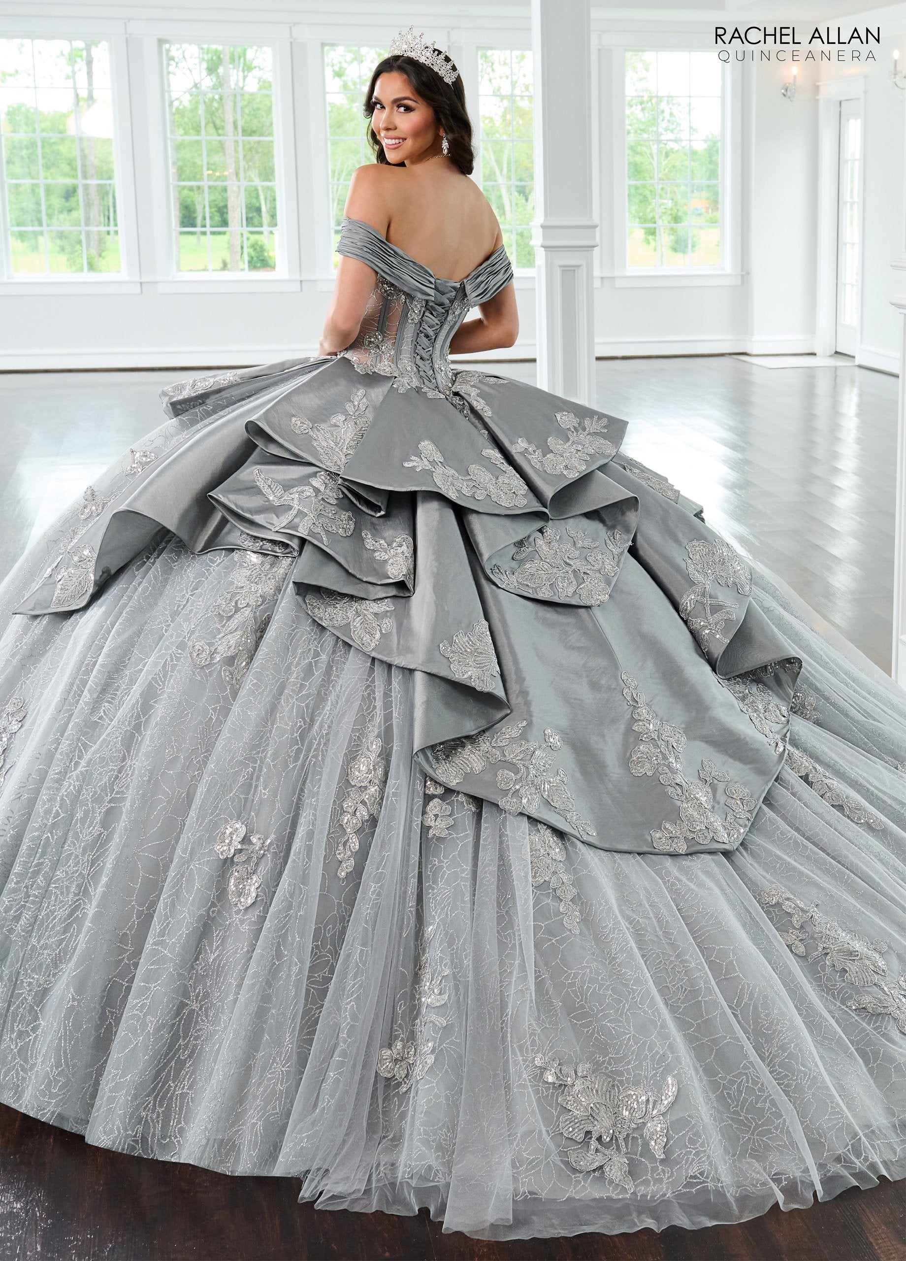 Quinceniera Dresses Long Quinceanera Dress Beaded Glitter Ball Gown  Silver