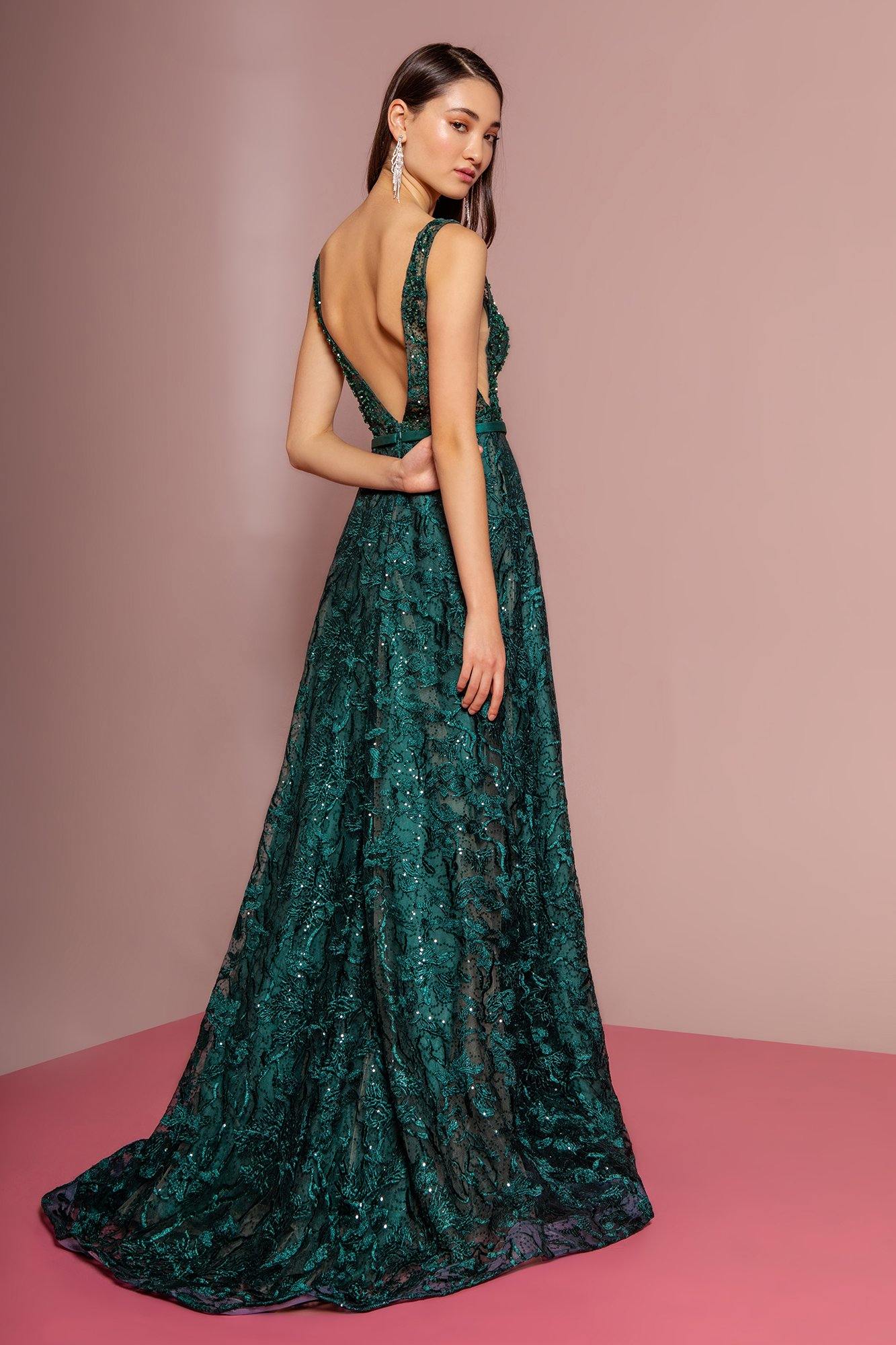 Lace Embellished Long Prom Dress - The Dress Outlet Elizabeth K