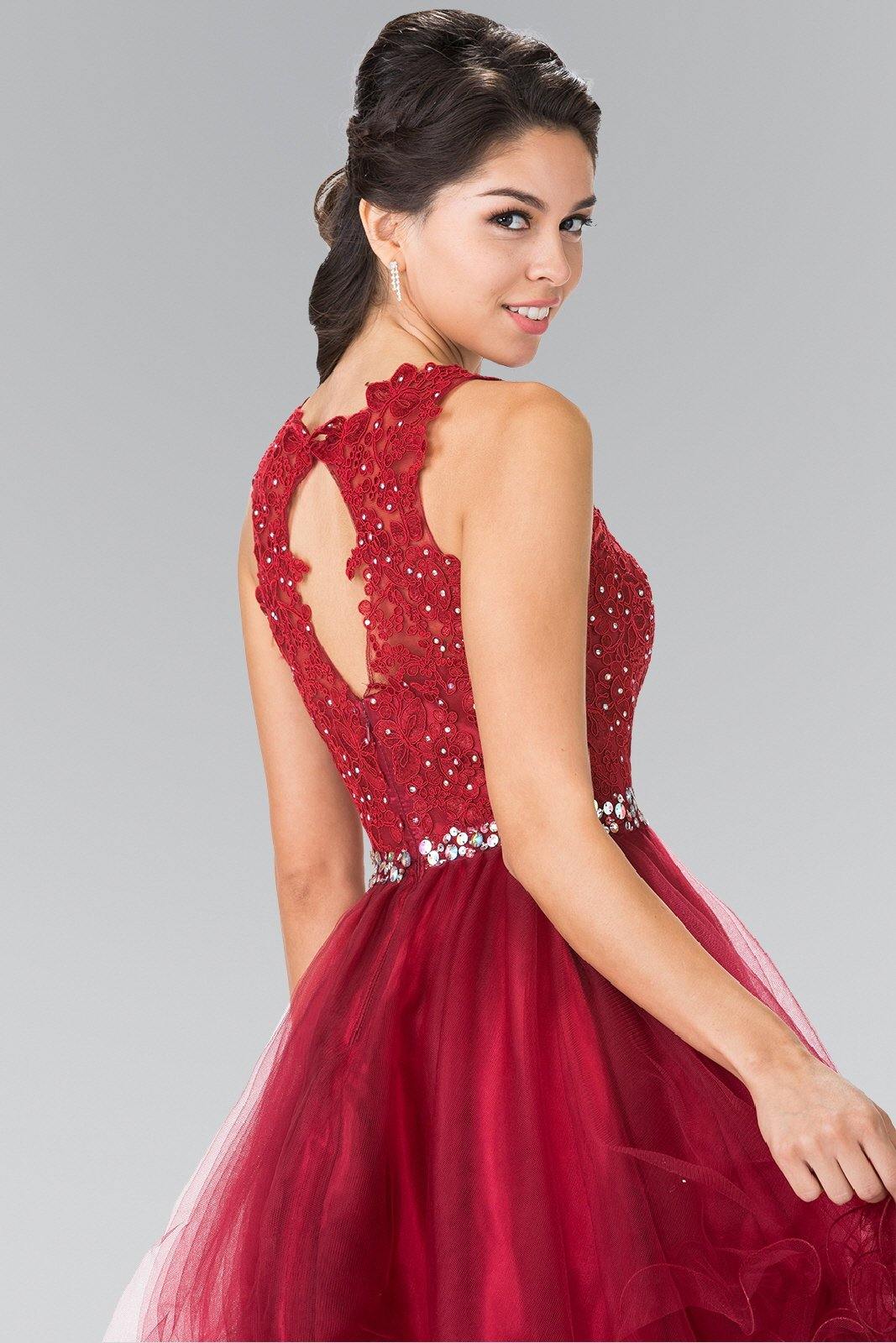 Lace Illusion Top A-line Short Dress Cocktail - The Dress Outlet Elizabeth K