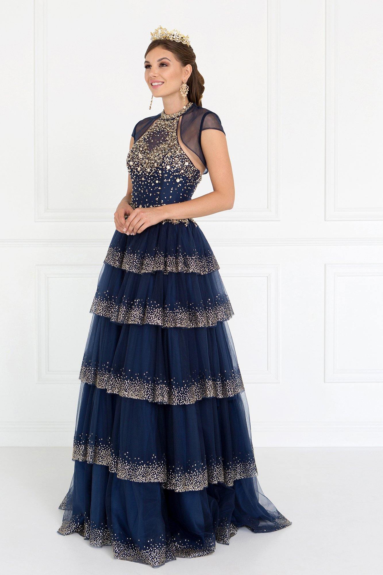 Layered Tulle Halter Quinceanera Dress with Jewels and Bolero - The Dress Outlet Elizabeth K