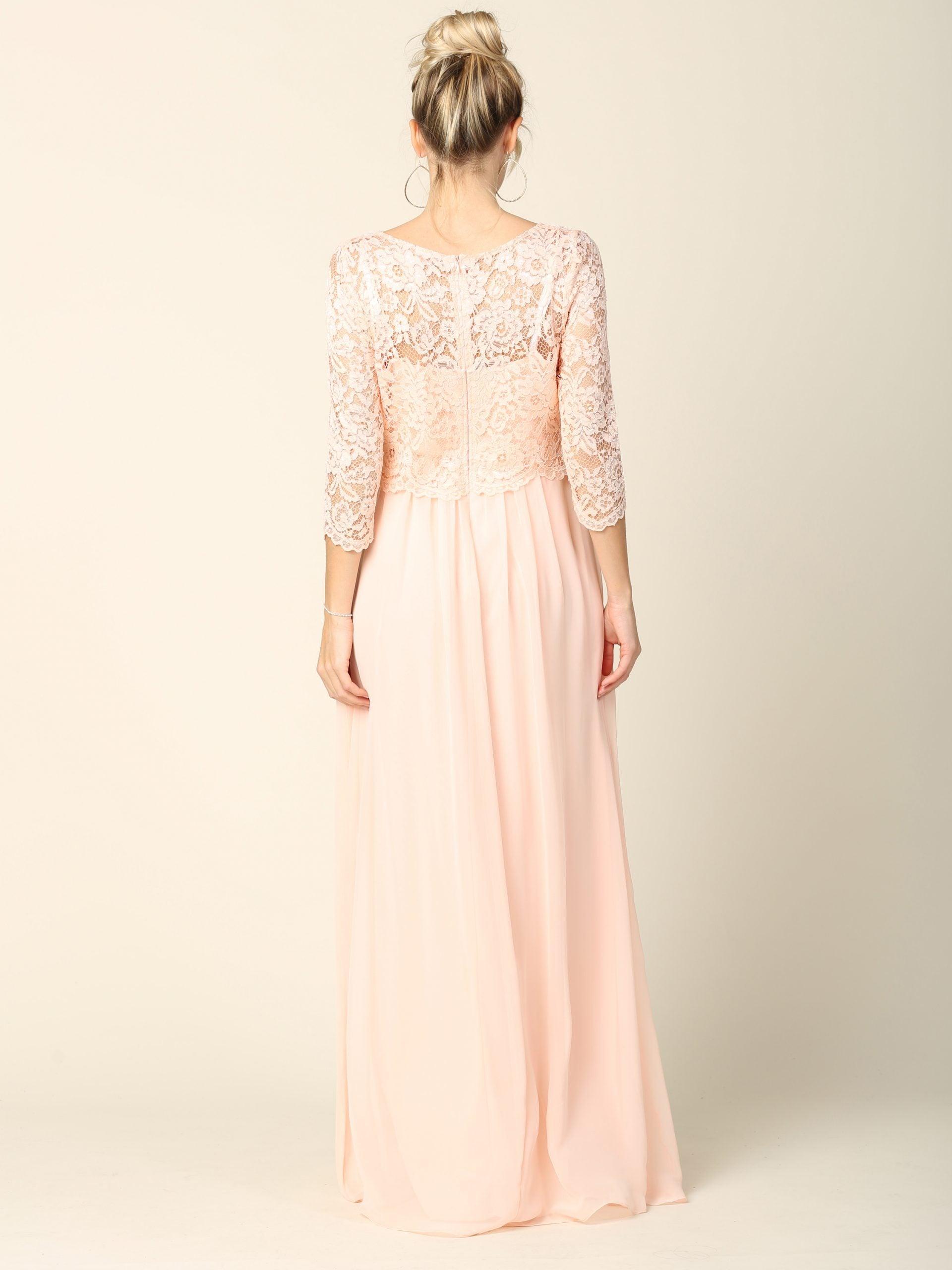 Long 3/4 Sleeve Mother of the Bride Chiffon Dress Sale - The Dress Outlet