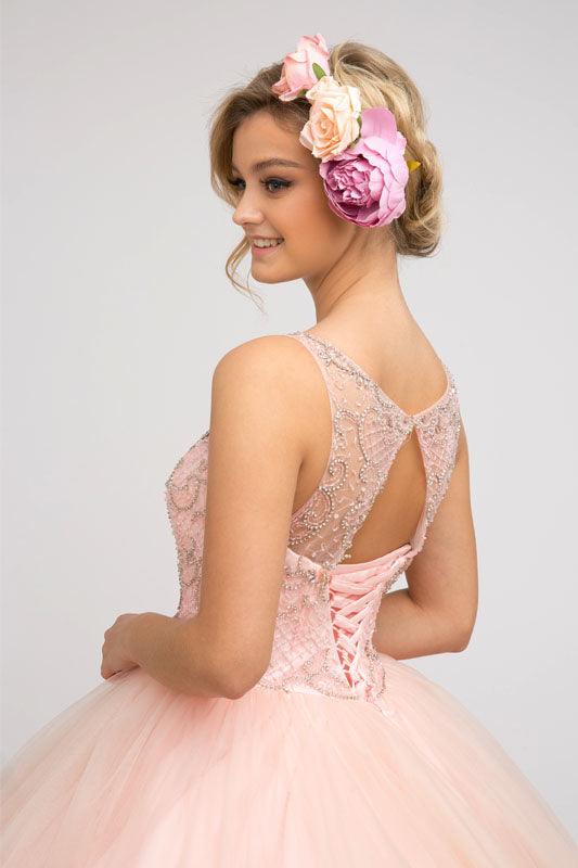 Long Ball Gown Beaded Quinceanera Dress - The Dress Outlet