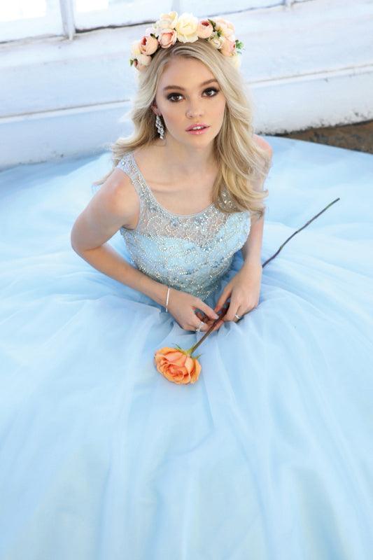 Long Ball Gown Beaded Quinceanera Dress - The Dress Outlet