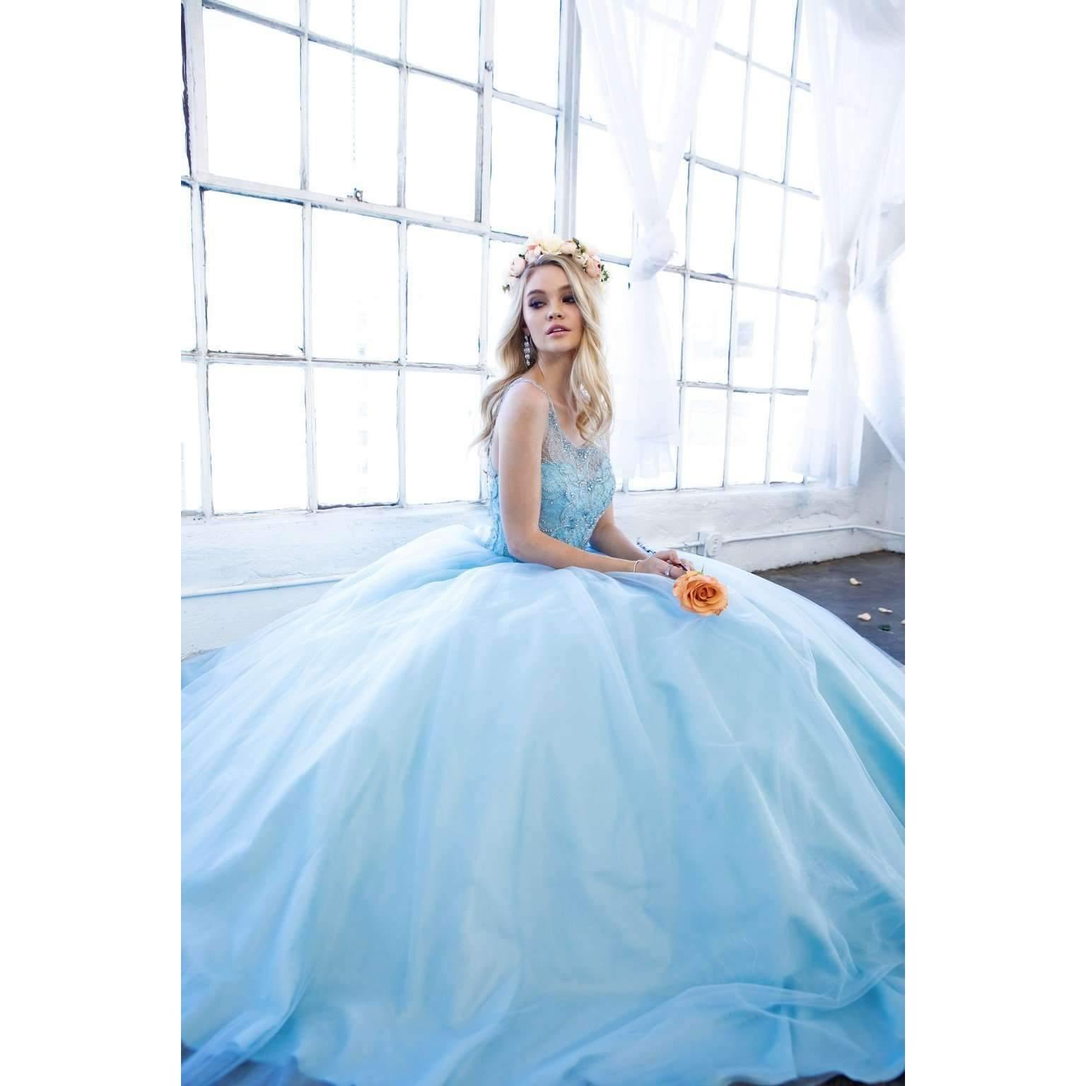 Long Ball Gown Beaded Quinceanera Dress - The Dress Outlet Juliet