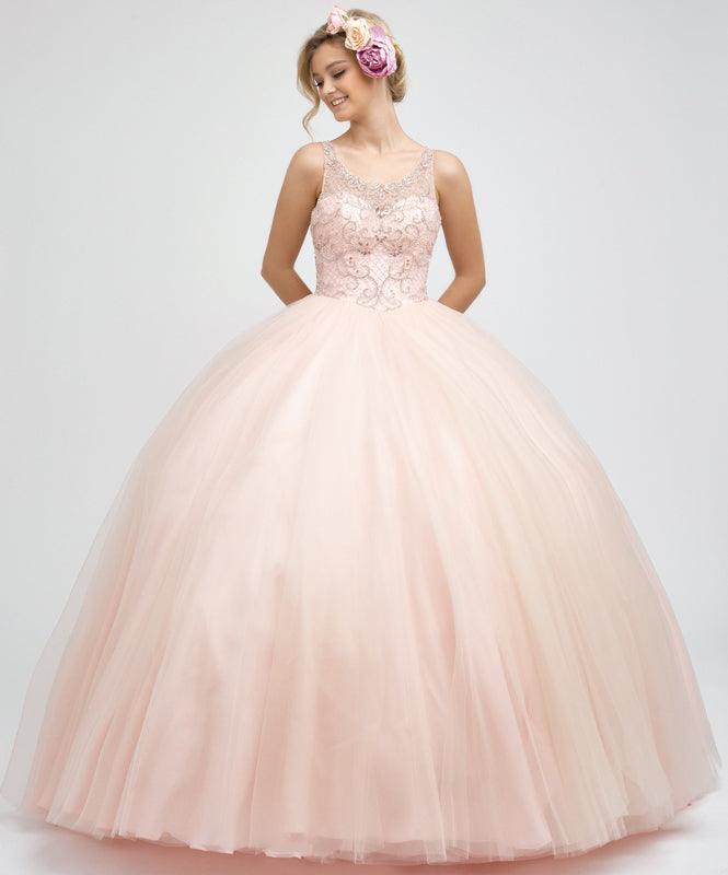 Long Ball Gown Beaded Quinceanera Dress - The Dress Outlet