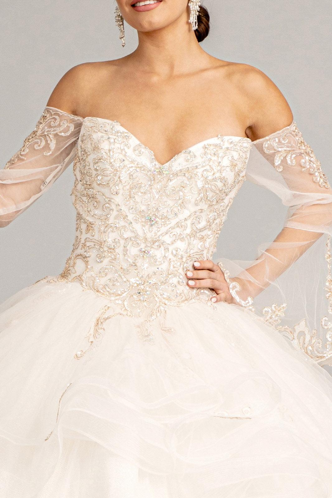 Long Ball Gown Quinceanera Mesh Dress - The Dress Outlet