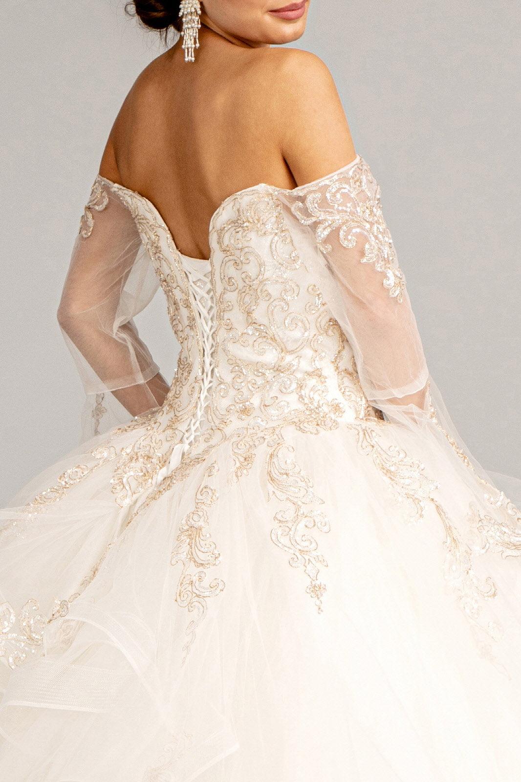 Long Ball Gown Quinceanera Mesh Dress - The Dress Outlet