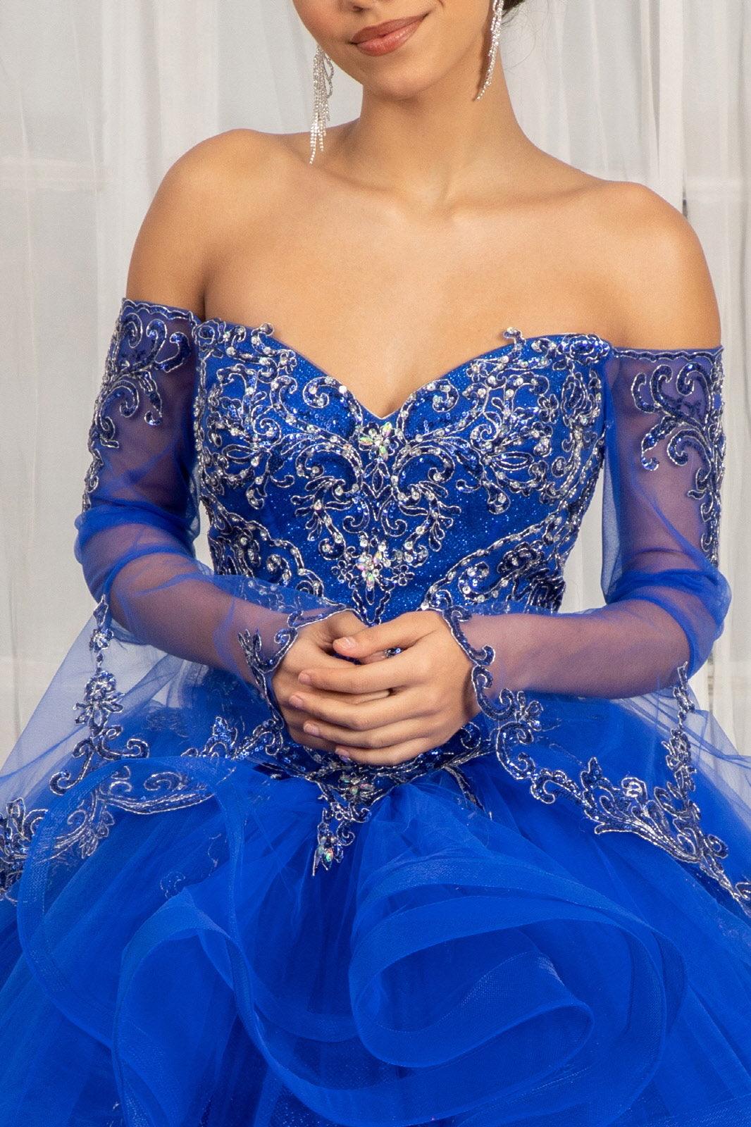 Long Ball Gown Quinceanera Mesh Dress - The Dress Outlet