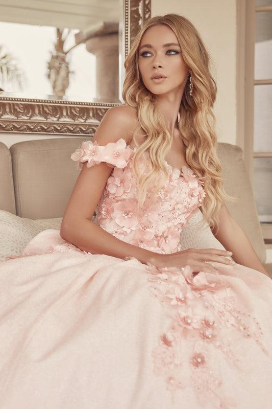 Long Ball Gown Sweet 16 Glitter Quinceanera Dress - The Dress Outlet