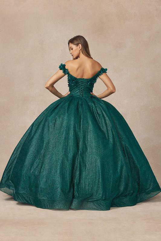 Long Ball Gown Sweet 16 Glitter Quinceanera Dress - The Dress Outlet
