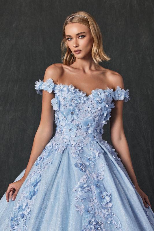 Long Ball Gown Sweet 16 Glitter Quinceanera Dress - The Dress Outlet