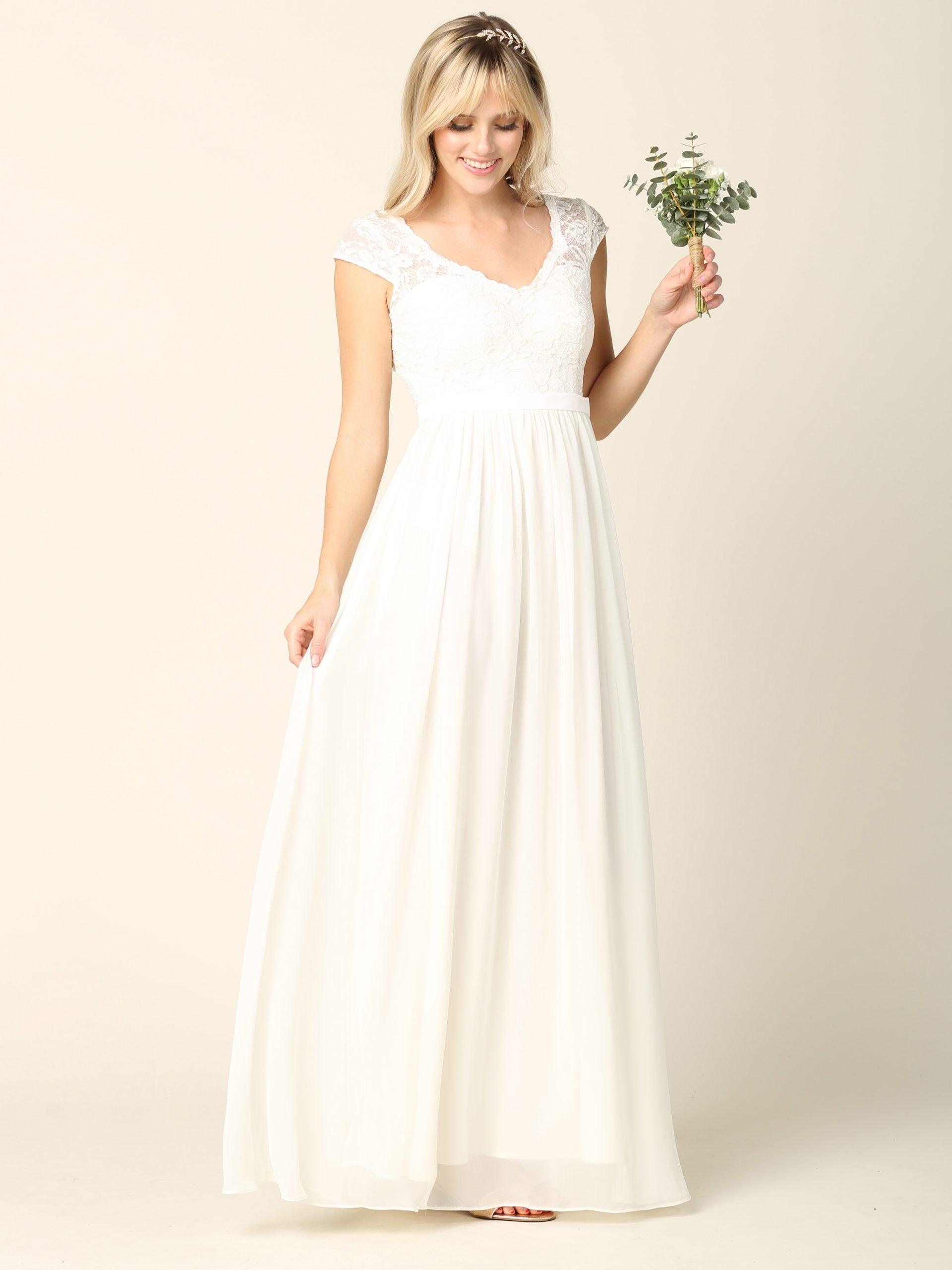 Long Cap Sleeve Mother of the Bride Formal Dress - The Dress Outlet