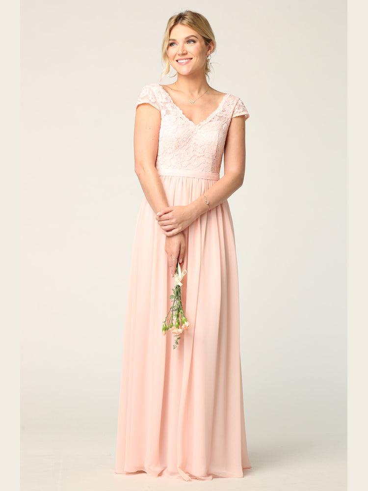 Long Cap Sleeve Mother of the Bride Formal Dress - The Dress Outlet