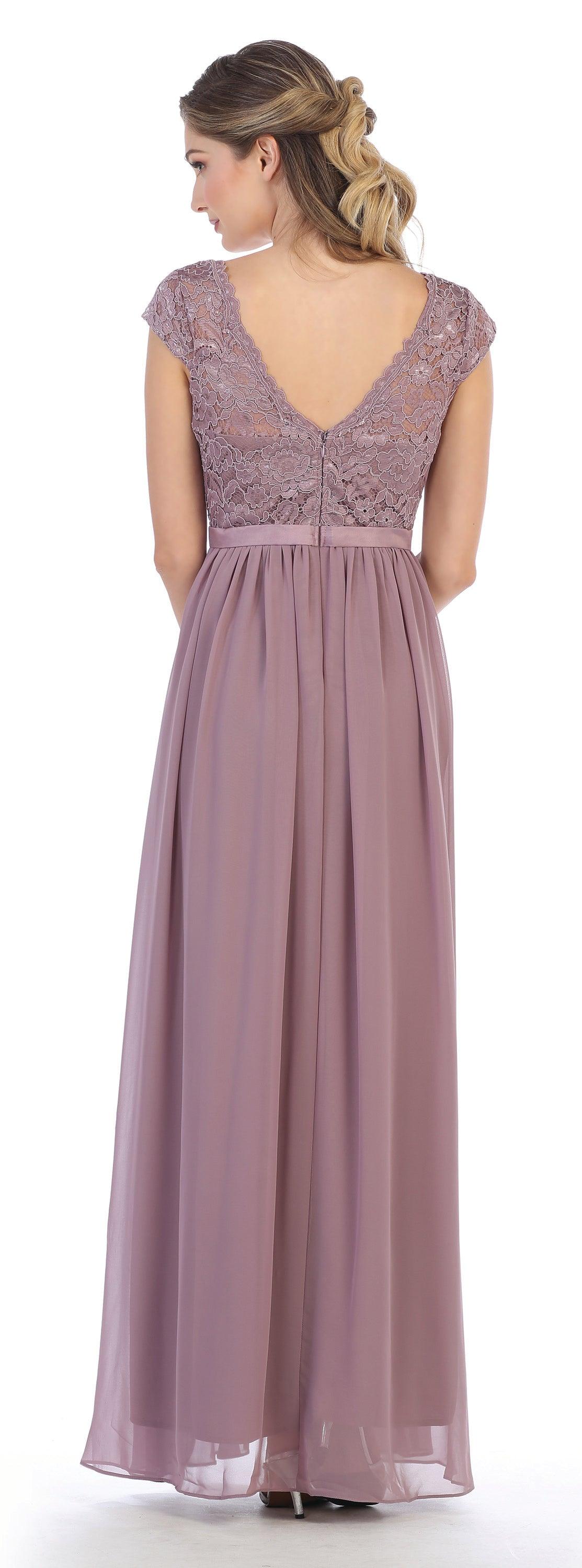 Long Cap Sleeve Mother of the Bride Formal Dress - The Dress Outlet