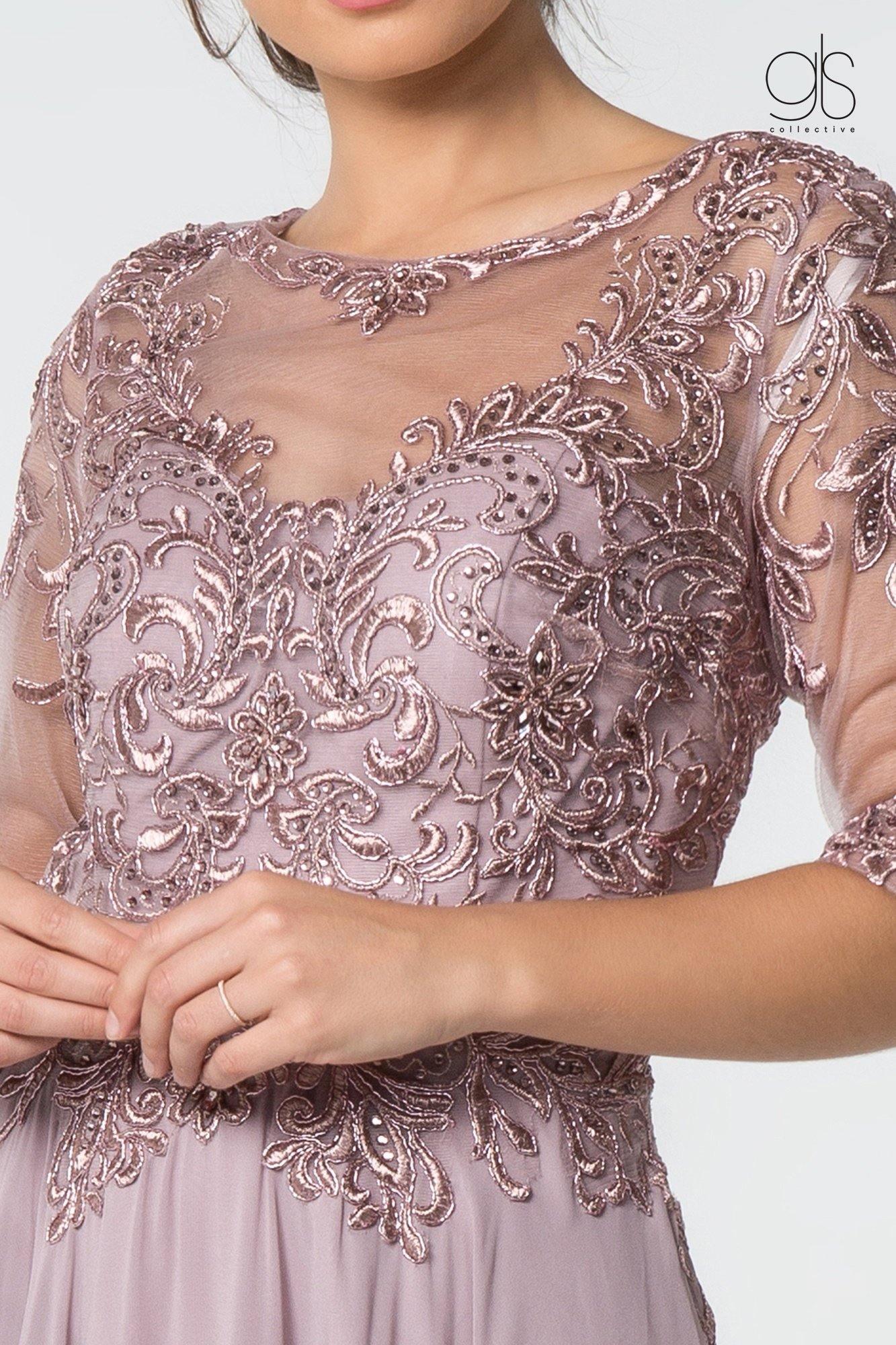 Long Embroidered Mother of the Bride Gown Sale - The Dress Outlet