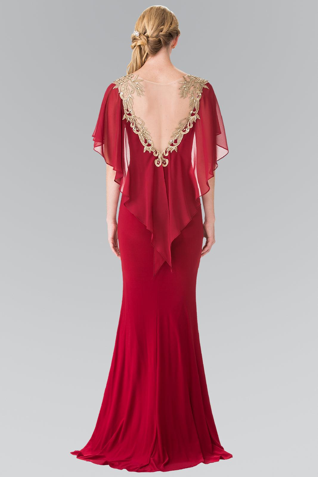 Long Evening Gown Prom Cape Sleeves Dress - The Dress Outlet Elizabeth K