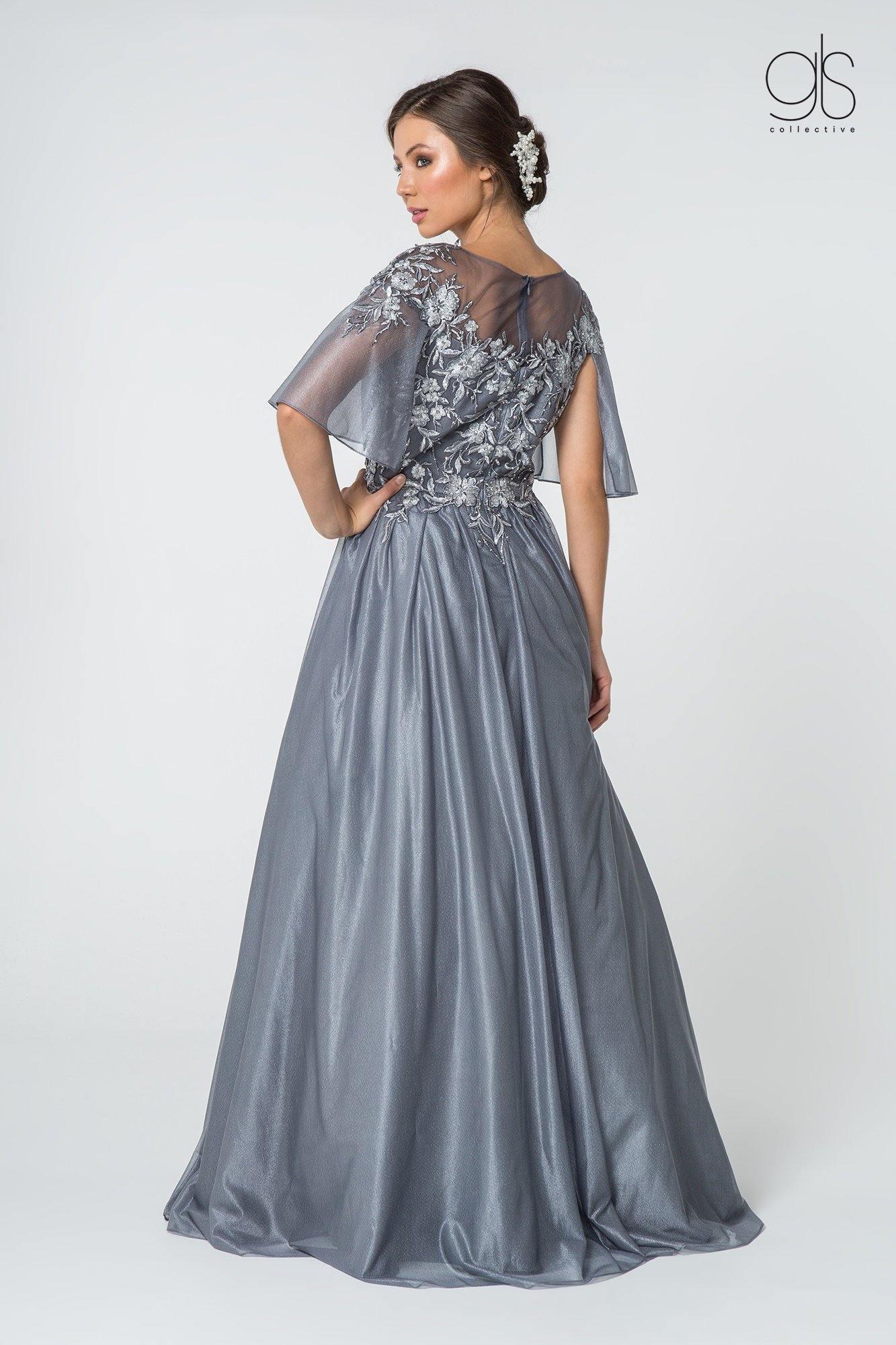 Long Formal Mother of the Bride Cape Sleeve Dress Sale - The Dress Outlet