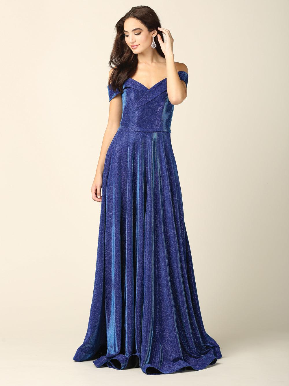 Prom Dresses Long Formal Off Shoulder Glitter Ball Gown Royal