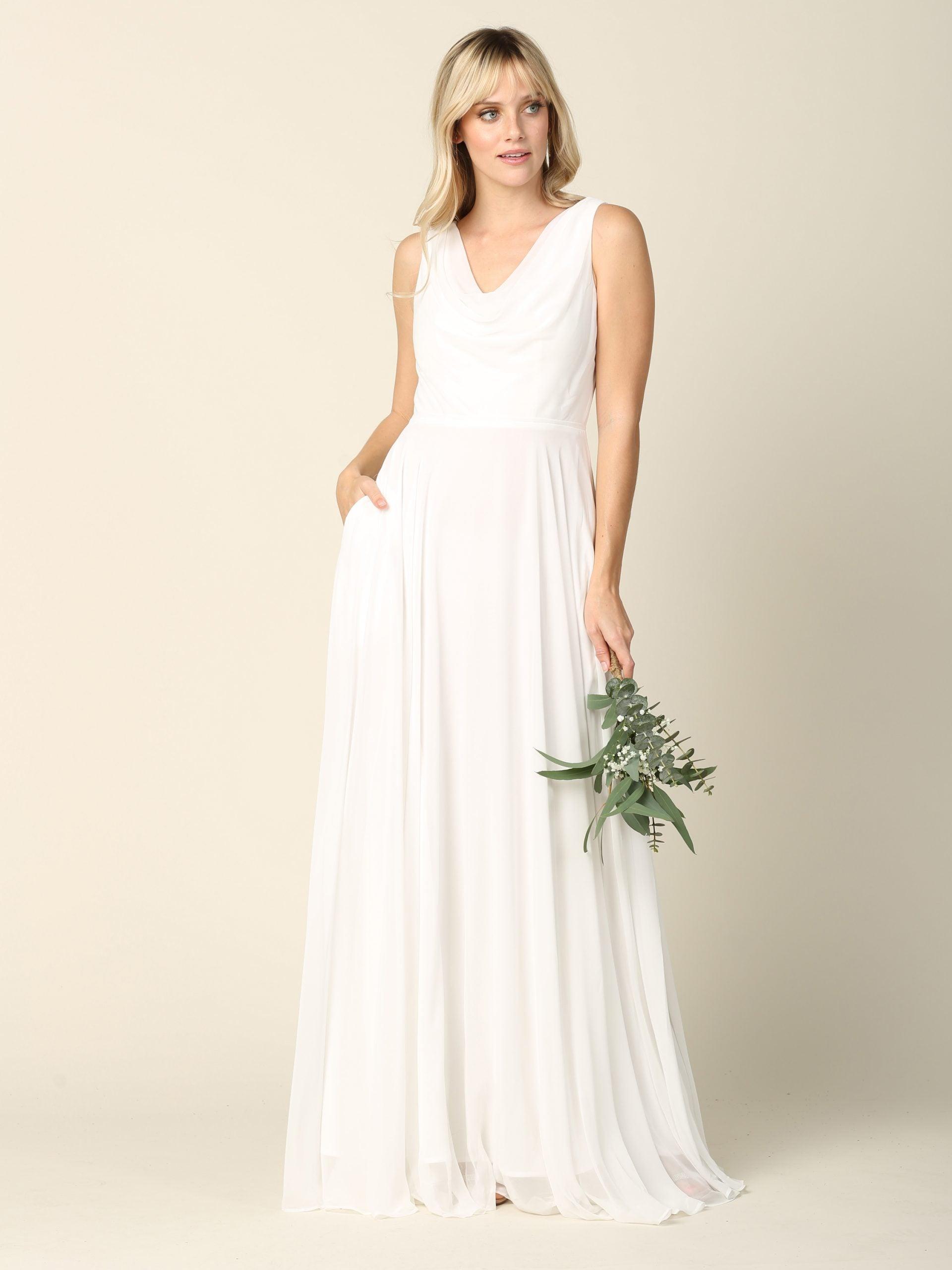 Long Formal Sleeveless Cowl Neck Dress Bridesmaids - The Dress Outlet