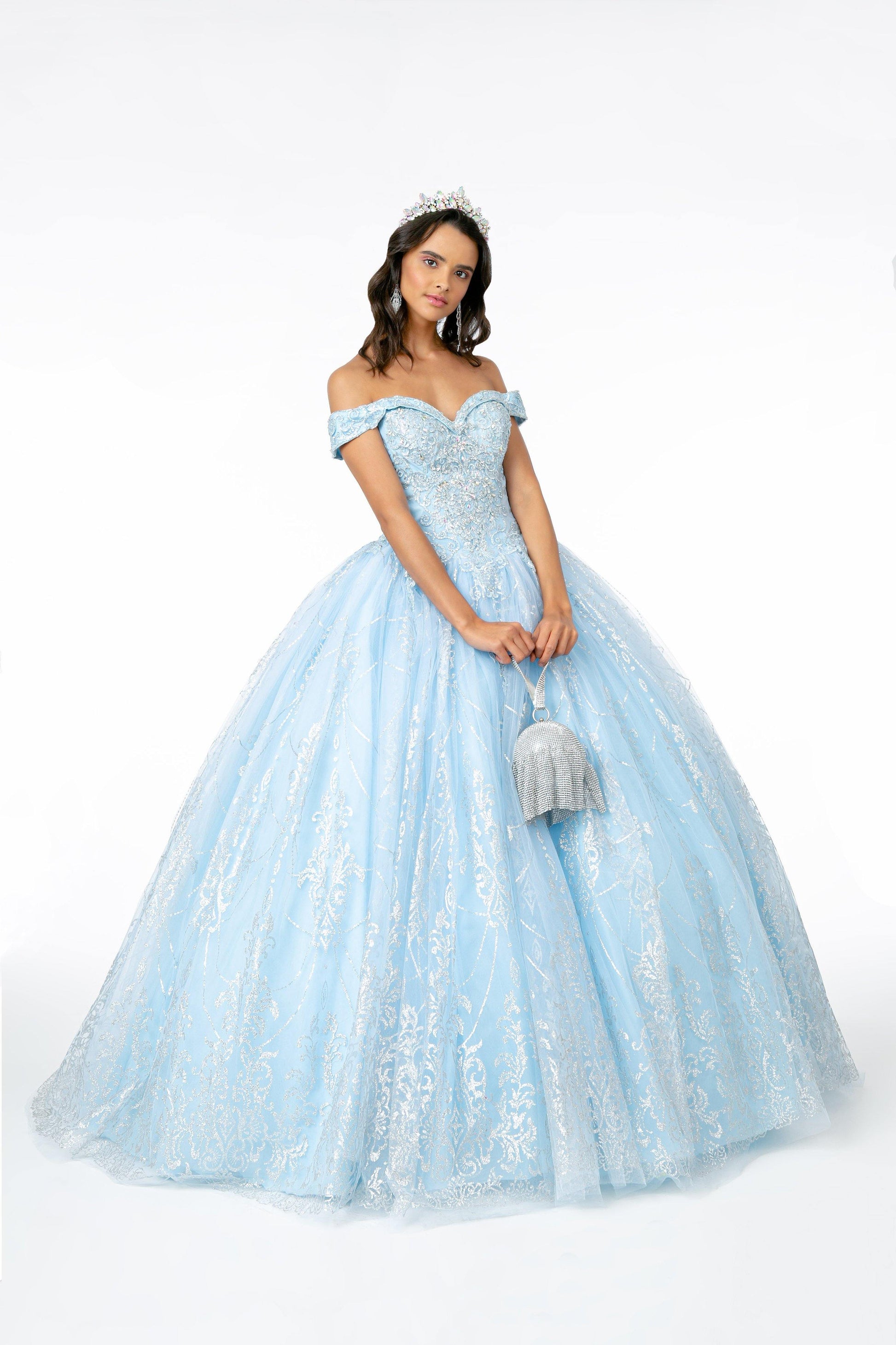 Long Glitter Mesh Quinceanera Dress - The Dress Outlet Elizabeth K