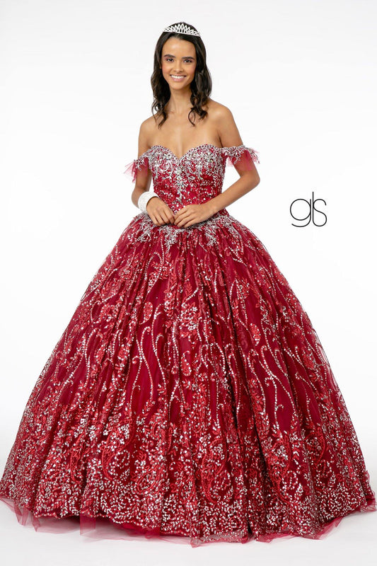 Long Glitter Mesh Quinceanera Dress - The Dress Outlet Elizabeth K