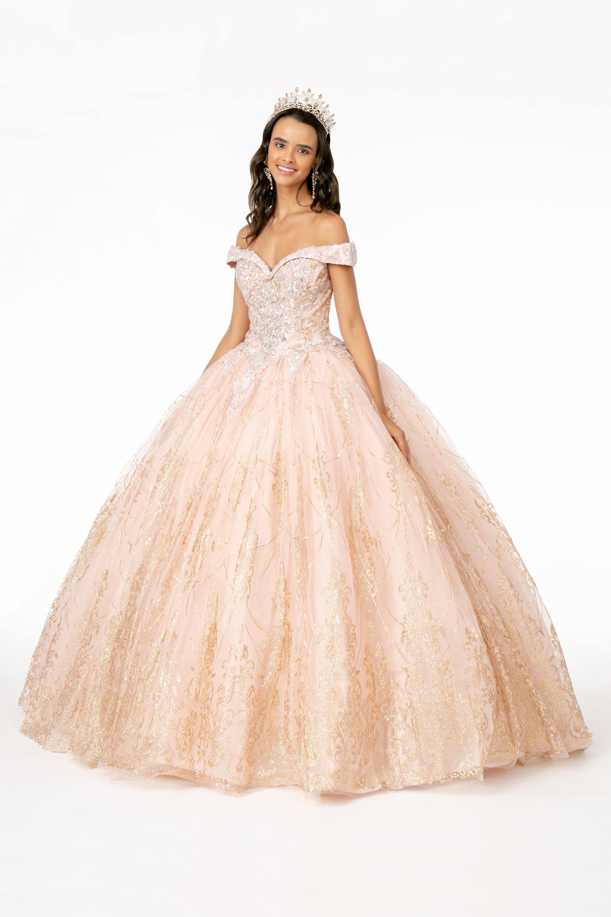 Long Glitter Mesh Quinceanera Dress - The Dress Outlet Elizabeth K