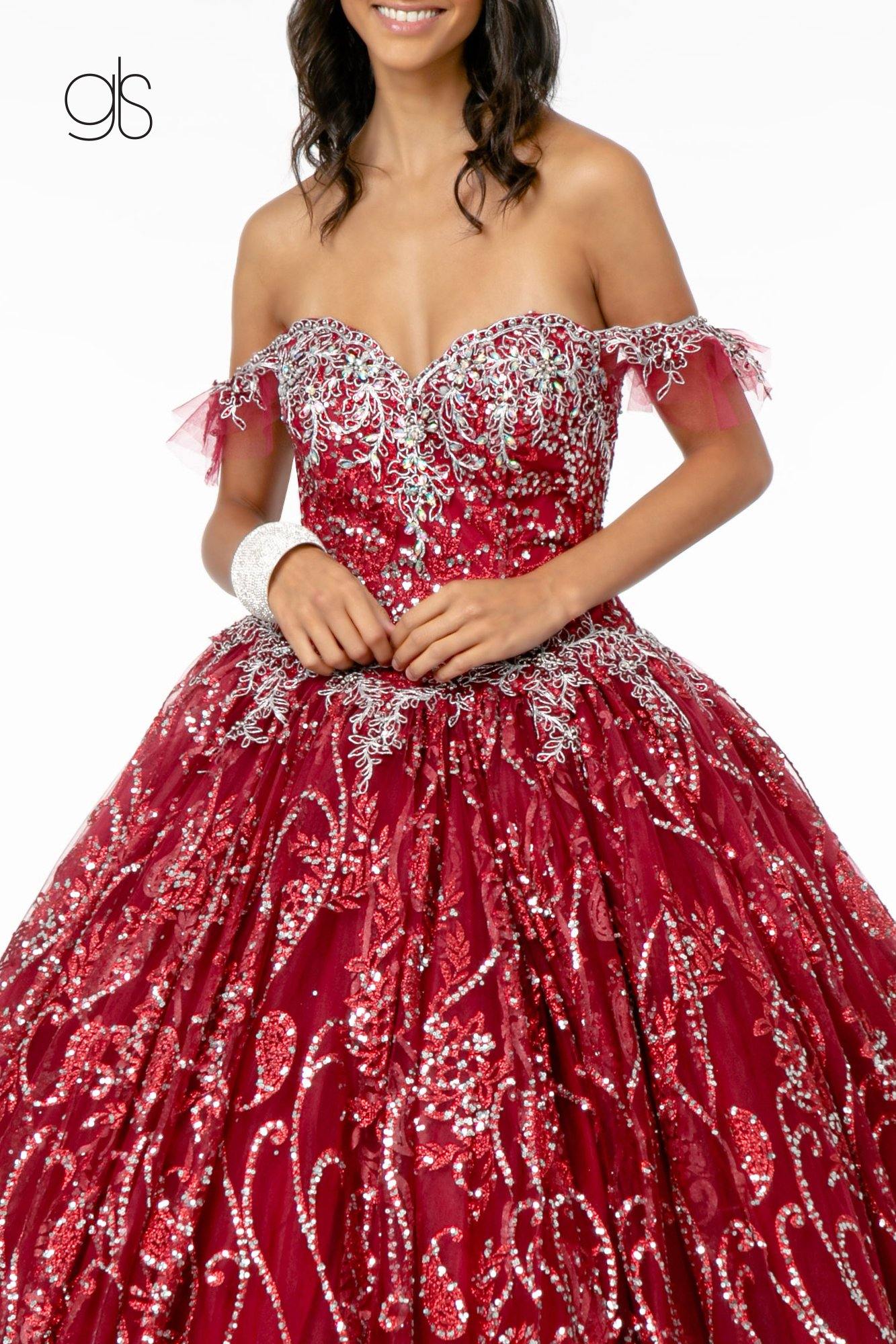 Long Glitter Mesh Quinceanera Dress - The Dress Outlet Elizabeth K